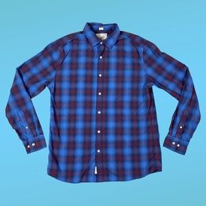 Bixby Nomad Shirt Mens Medium Slim Blue Red Plaid Check Button Up Preppy
